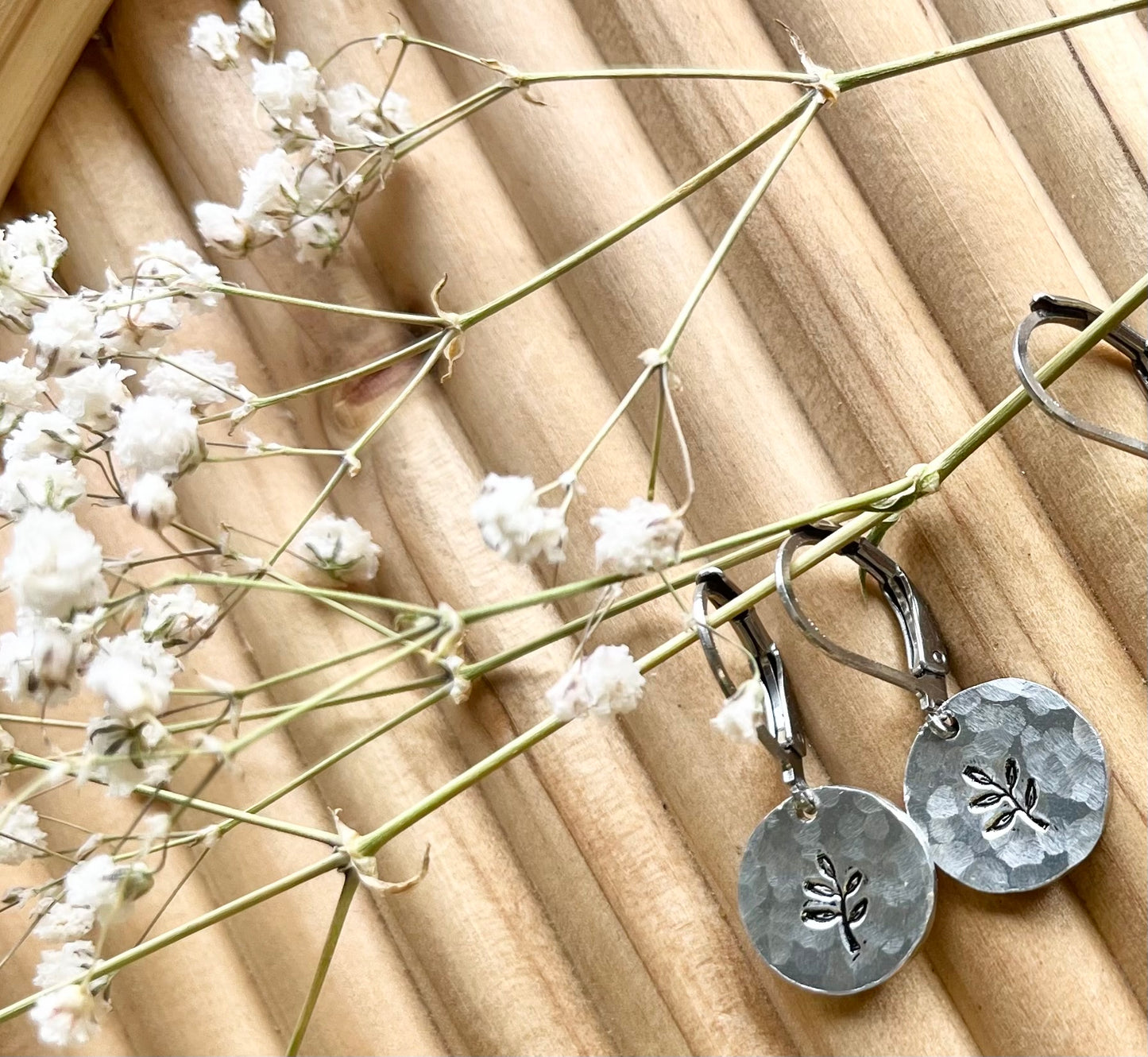 Leaf Hand-Stamped Earrings